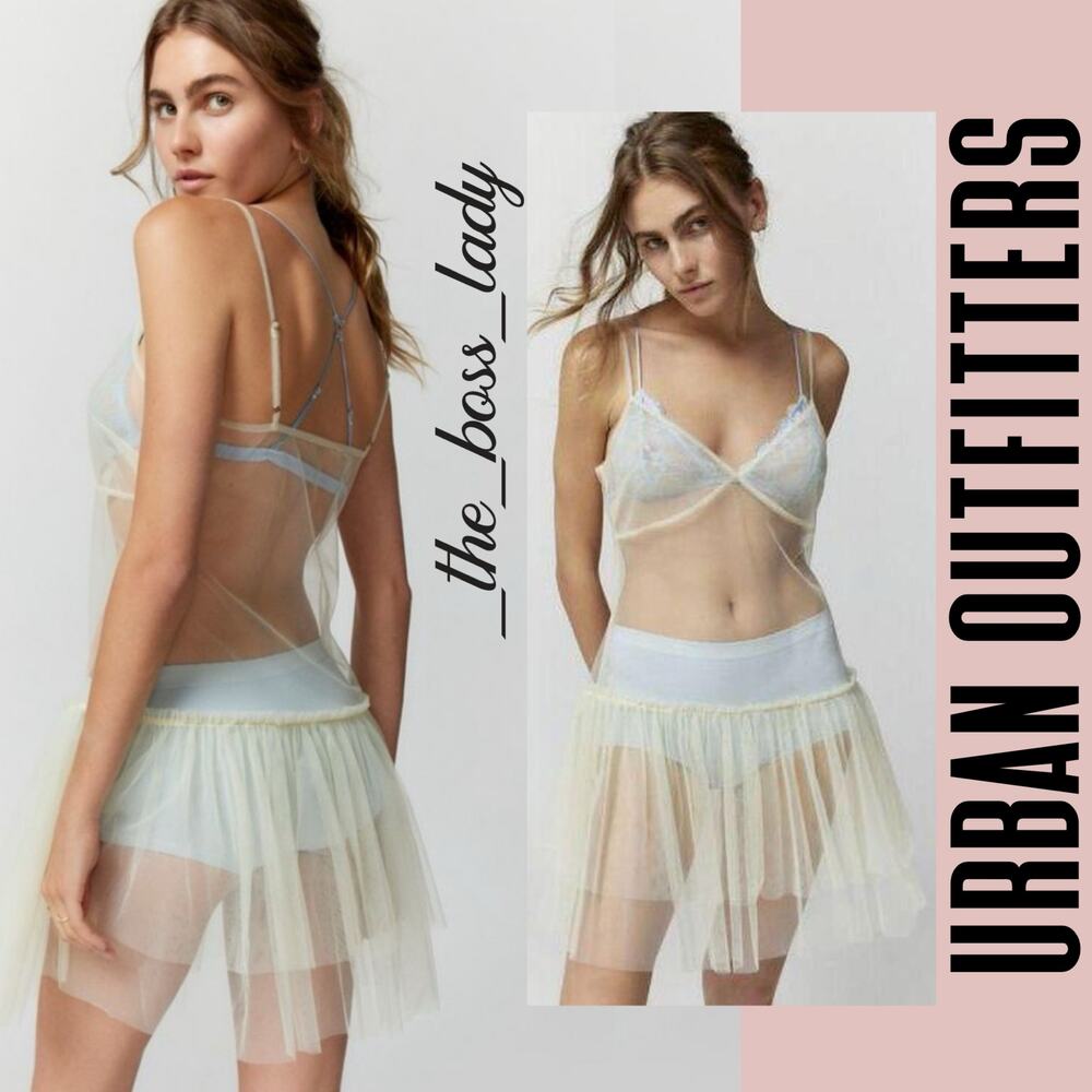 Urban Outfitters UO mini dress ruffle slip layer sheer lightweight Large